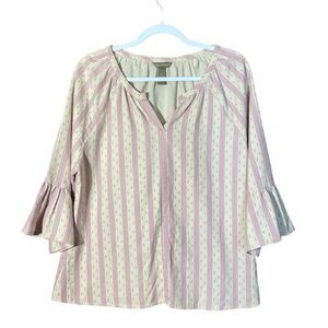 Bit & Bridle Western Cowgirl Equestrian Peasant Top W/ Bell Sleeves Women's Med.